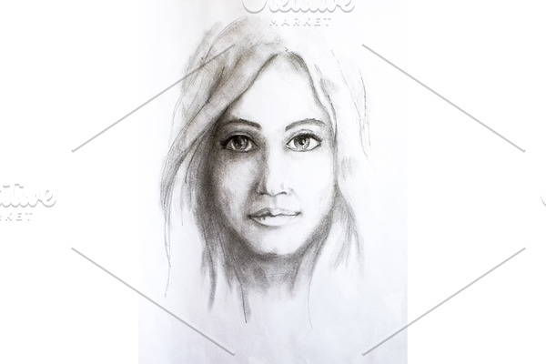 Portrait of a girl, drawn in pencil