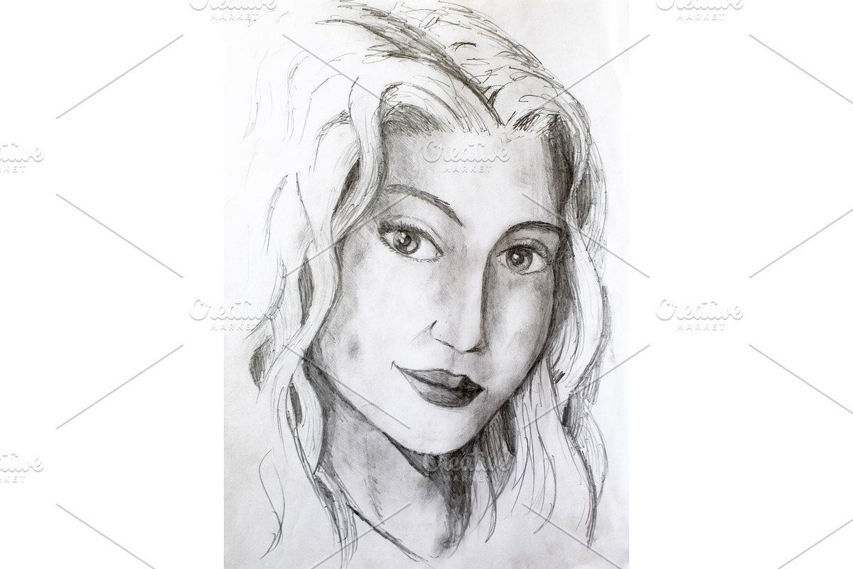 Portrait of a girl, drawn in pencil in Illustrations - product preview 8