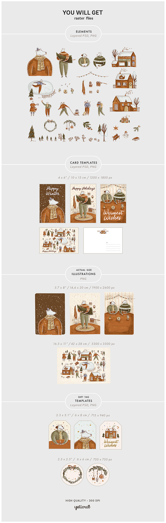 Christmas Bear Postcards & Gift Tags in Illustrations - product preview 10
