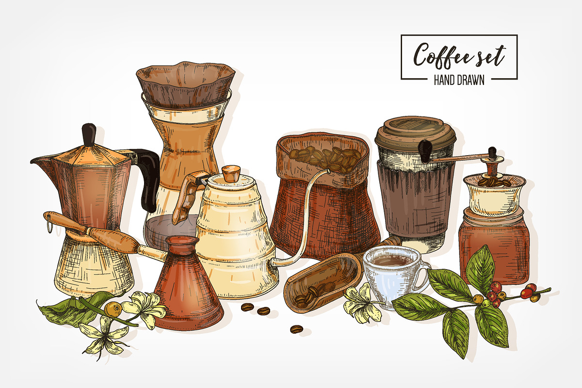 Hand drawn coffee set in Illustrations - product preview 8