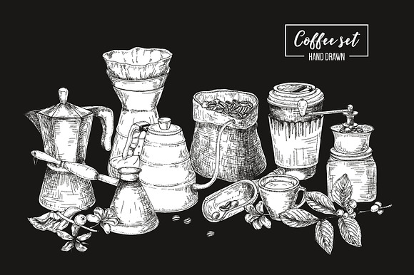 Hand drawn coffee set in Illustrations - product preview 1
