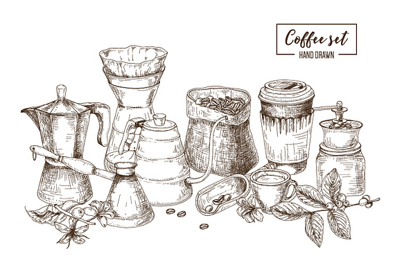 Hand drawn coffee set in Illustrations - product preview 2
