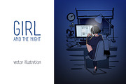 Girl surfing internet at night