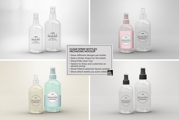 Clear Spray Bottles Packaging Mockup in Branding Mockups - product preview 1