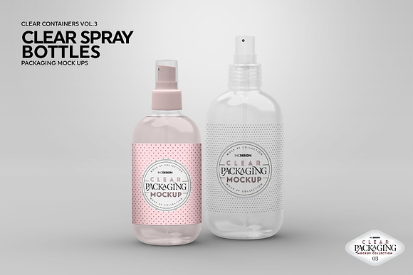 Clear Spray Bottles Packaging Mockup in Branding Mockups - product preview 5