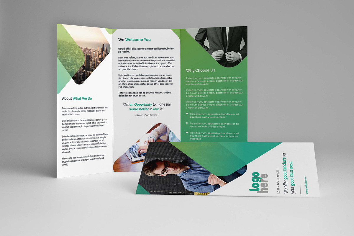 Green Trifold Brochure in Brochure Templates - product preview 8