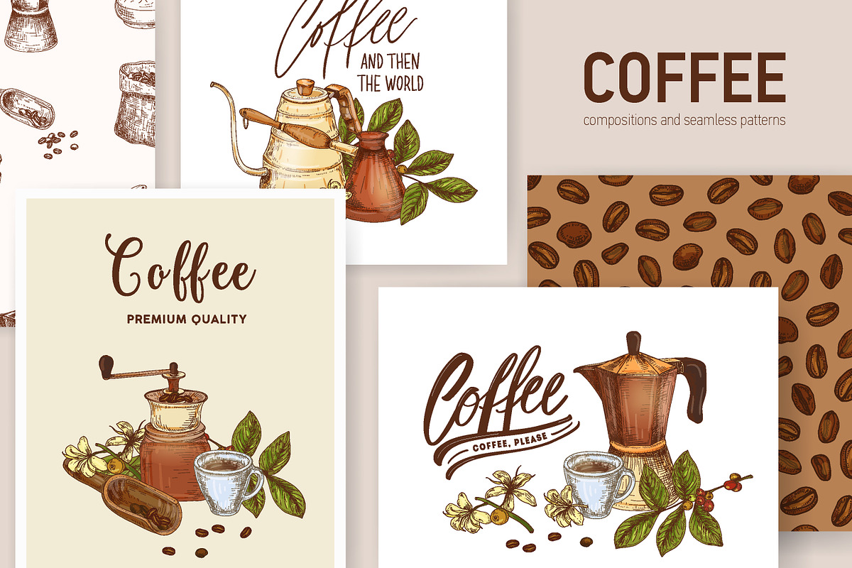 Coffee bundle, seamless, composition in Illustrations - product preview 8