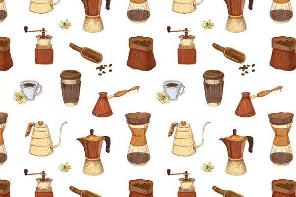 Coffee bundle, seamless, composition in Illustrations - product preview 3