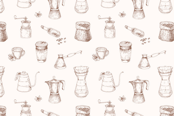 Coffee bundle, seamless, composition in Illustrations - product preview 4