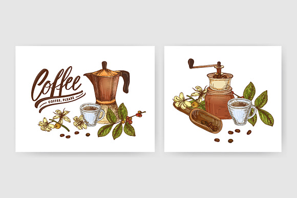Coffee bundle, seamless, composition in Illustrations - product preview 6