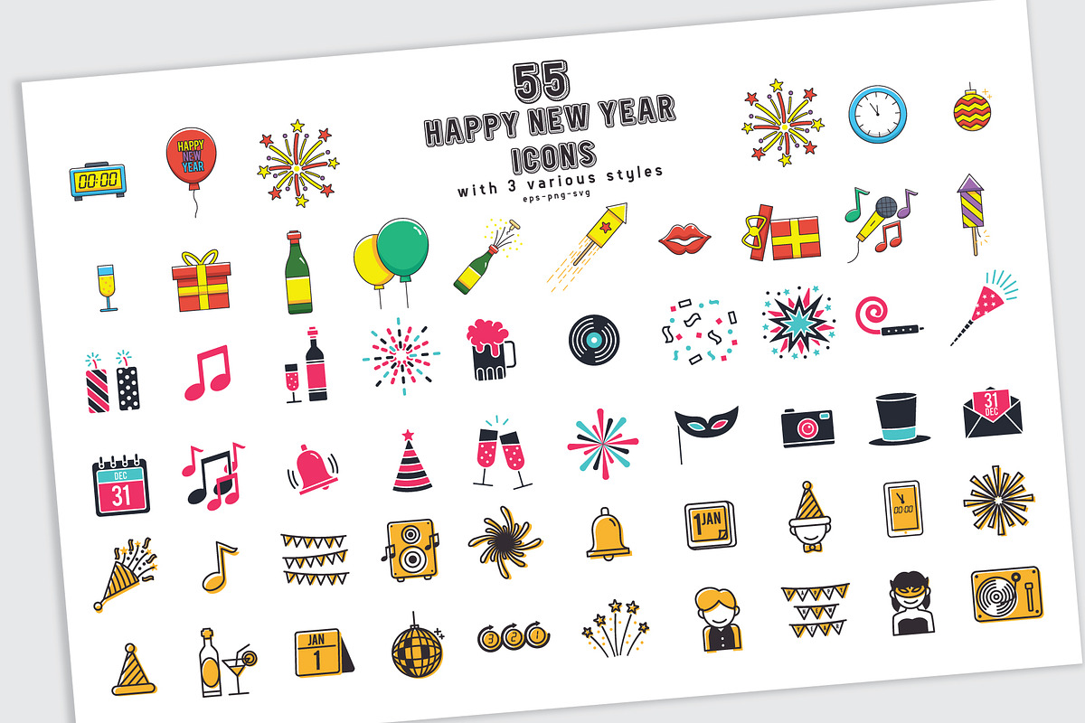 55 happy new year icons in 3 styles in Simple Icons - product preview 8