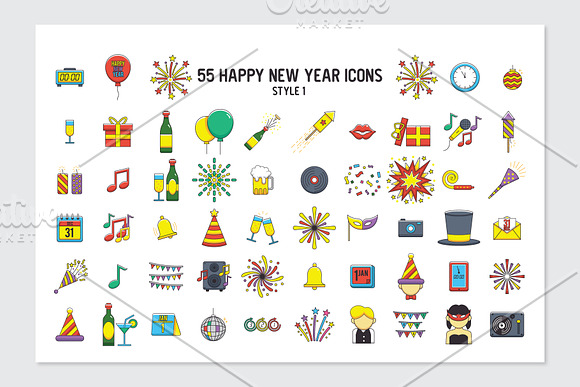 55 happy new year icons in 3 styles in Simple Icons - product preview 2