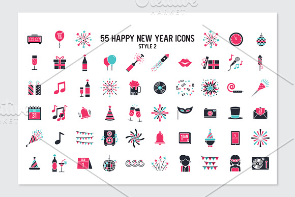 55 happy new year icons in 3 styles in Simple Icons - product preview 3