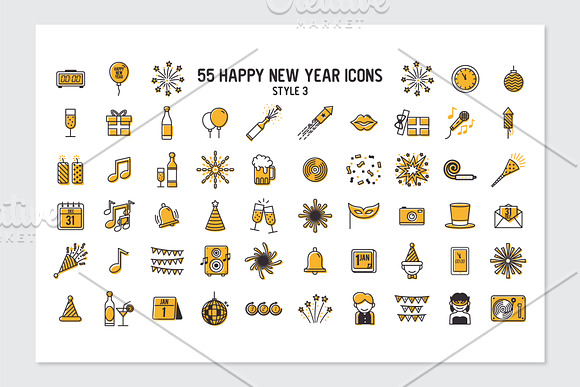 55 happy new year icons in 3 styles in Simple Icons - product preview 4