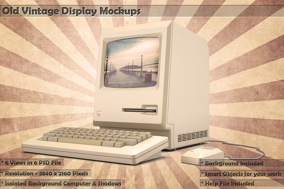 Old Vintage Display Mockups 6 PSDs