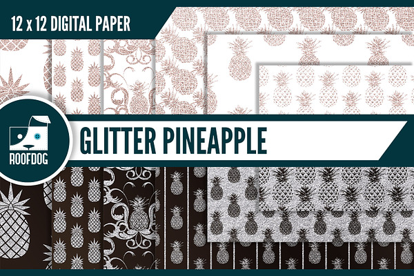 Glitter pineapple digital paper