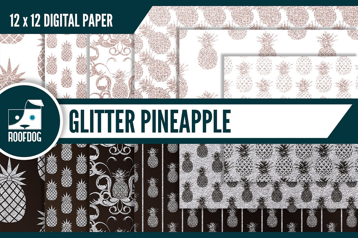 Glitter pineapple digital paper in Patterns - product preview 8