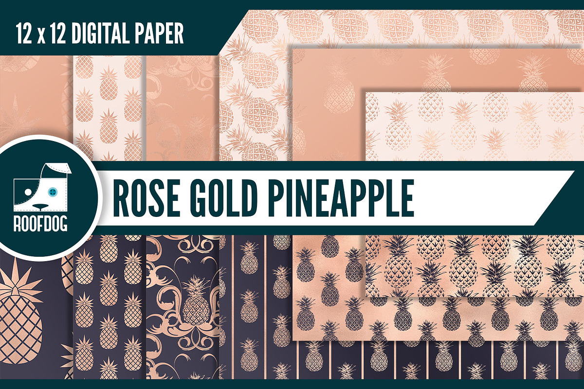 Rose gold pineapple digital paper in Patterns - product preview 8