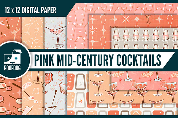 Mid century cocktail digital paper