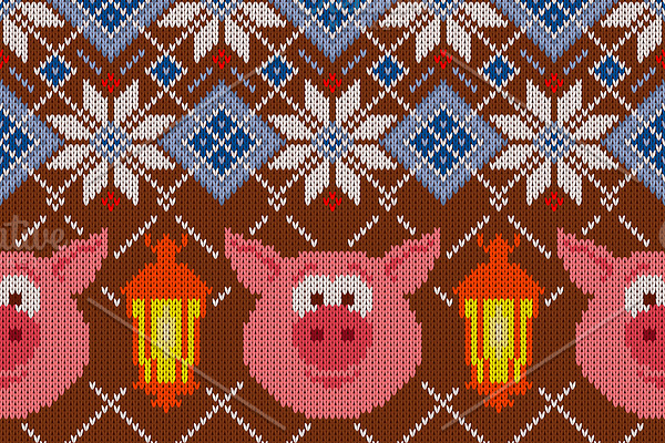 Knitted Christmas pattern with pigs