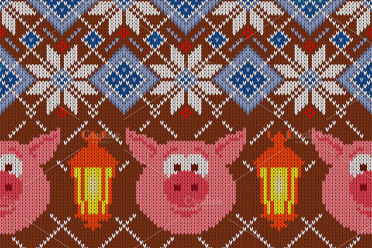 Knitted Christmas pattern with pigs in Patterns - product preview 8