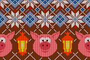 Knitted Christmas pattern with pigs
