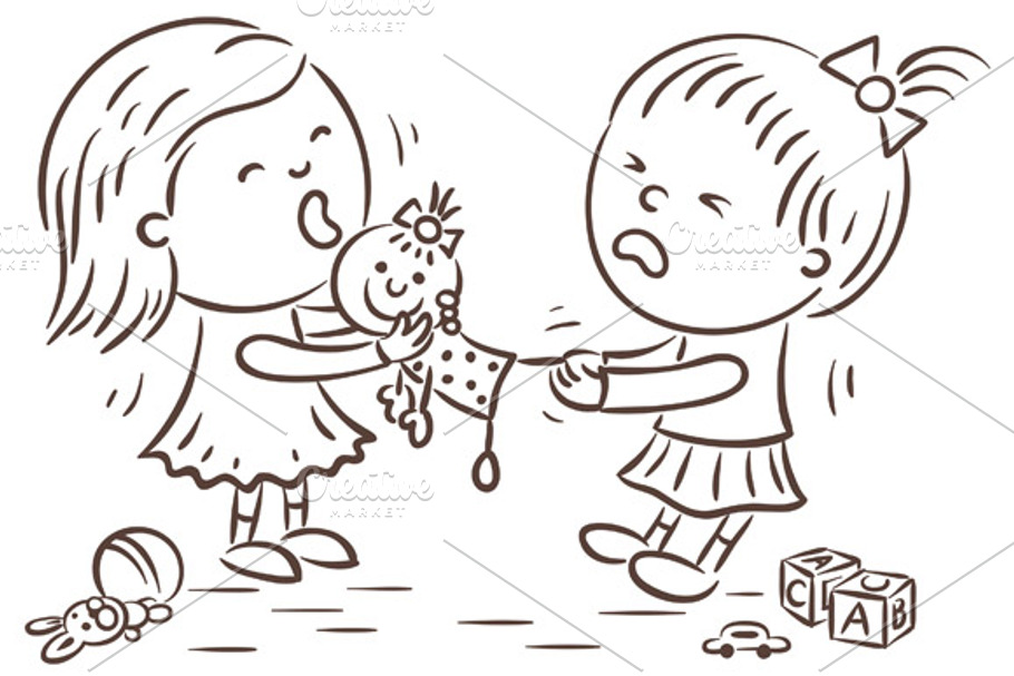 Two little girls fighting in Illustrations - product preview 8