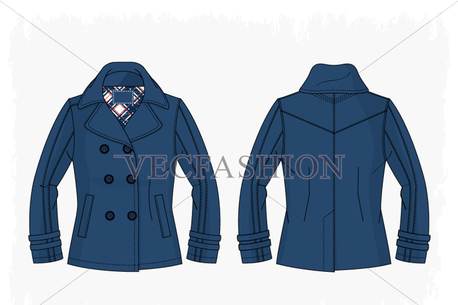 Woman Pea Coat Vector Illustration in Illustrations - product preview 8