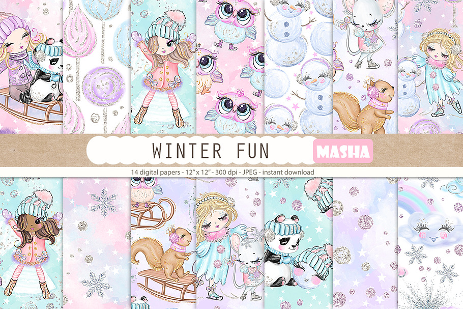 WINTER FUN digital papers in Patterns - product preview 8