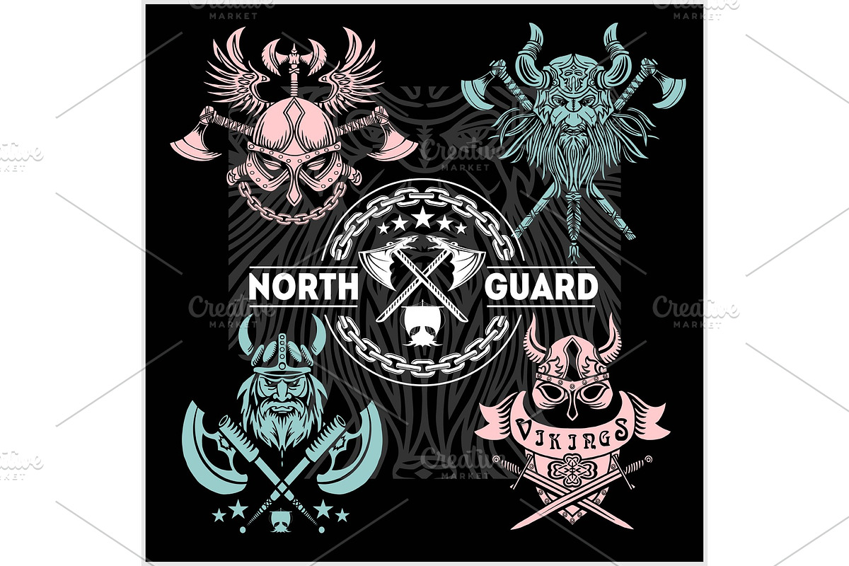 Set of viking emblems, labels and in Illustrations - product preview 8