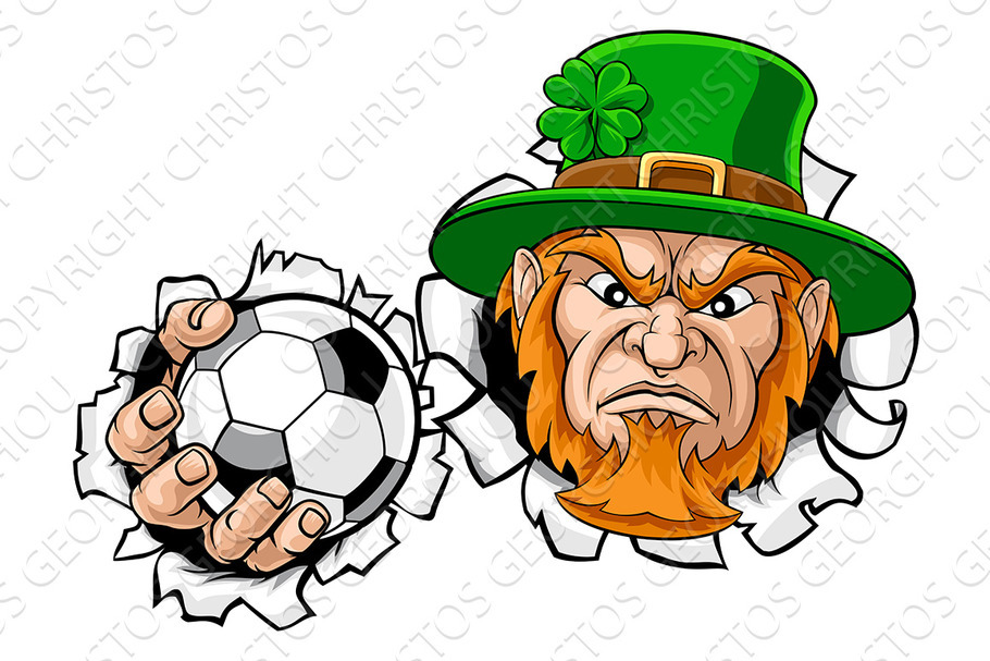 Leprechaun Soccer Mascot Ripping in Illustrations - product preview 8