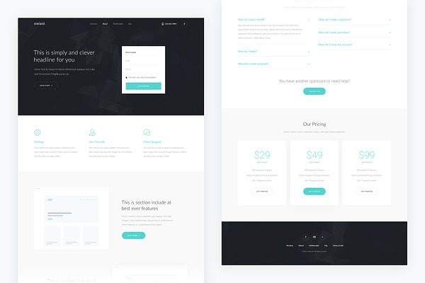 Oneland — Single Page PSD Template