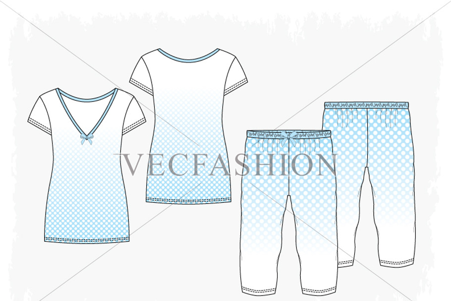 Woman V-neck Pyjama Set in Illustrations - product preview 8