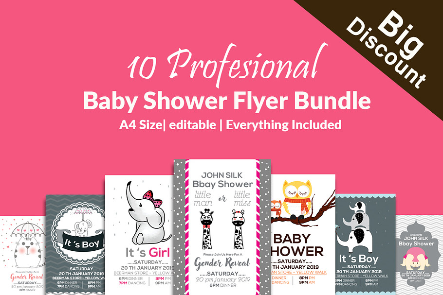 Baby Shower Flyers Bundle 10 in Flyer Templates - product preview 8
