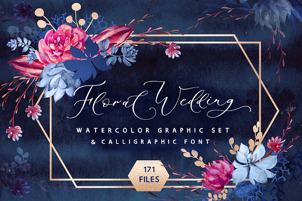 Floral wedding graphic & script font