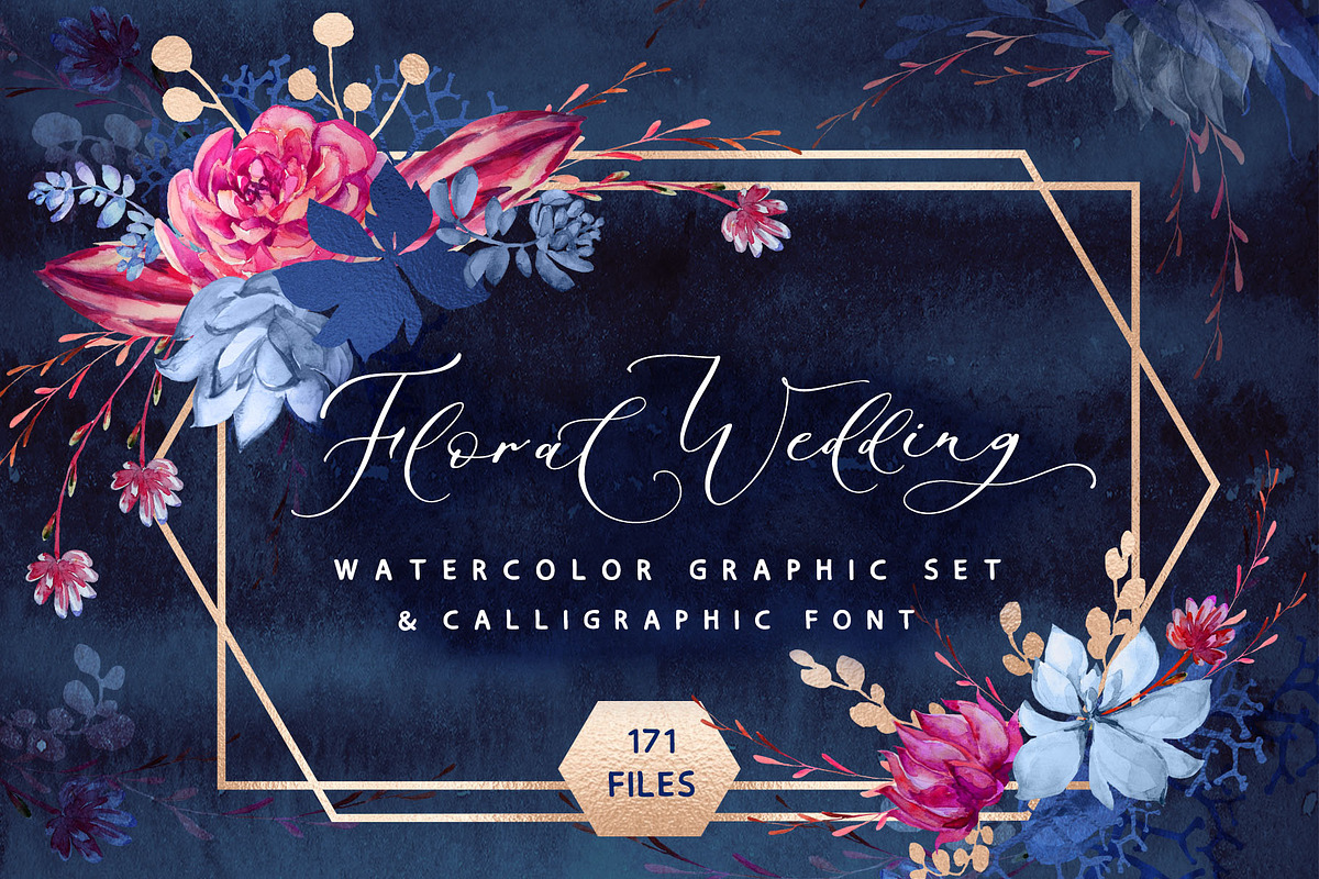 Floral wedding graphic & script font in Wedding Templates - product preview 8