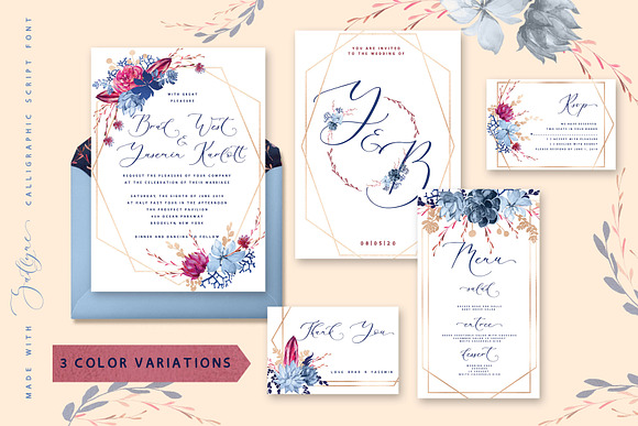 Floral wedding graphic & script font in Wedding Templates - product preview 3