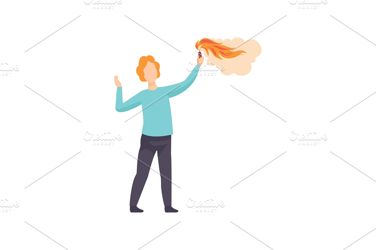 Young man holding burning flare in Illustrations - product preview 8
