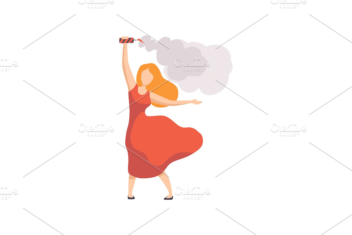 Girl holding a steaming firework in Illustrations - product preview 8