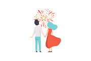 Happy couple watching explosion of
