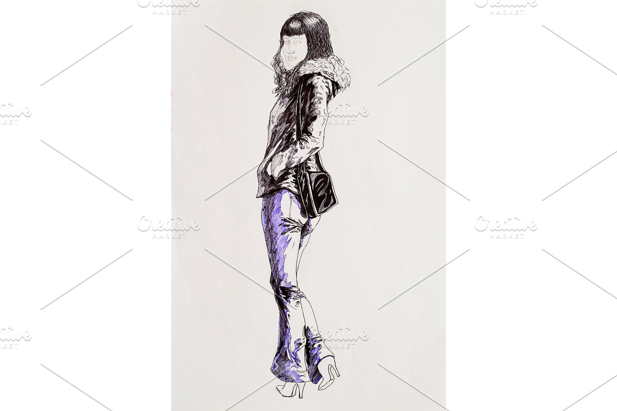 Figure ballpoint pen, a woman in in Illustrations - product preview 8