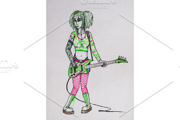 Metalist girl rocker playing an