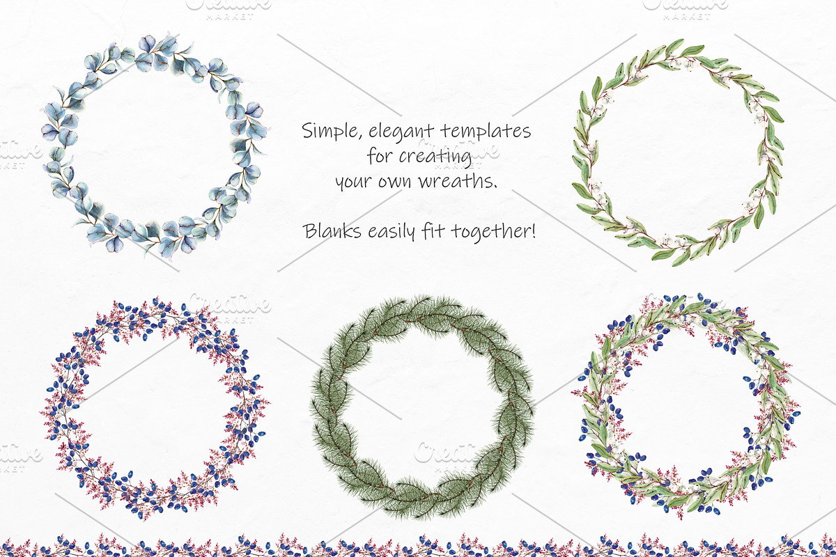 Watercolor Winter Wreaths | Clipart in Illustrations - product preview 8