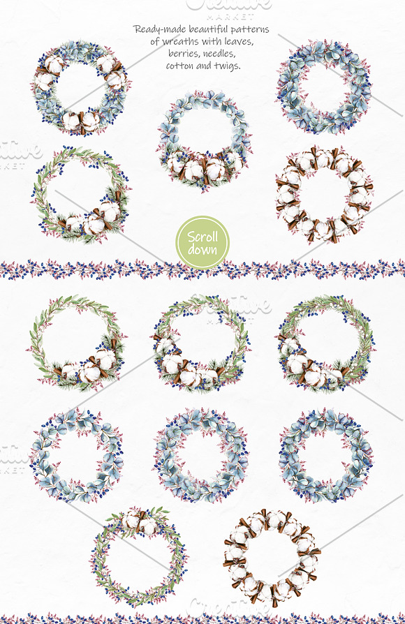 Watercolor Winter Wreaths | Clipart in Illustrations - product preview 5