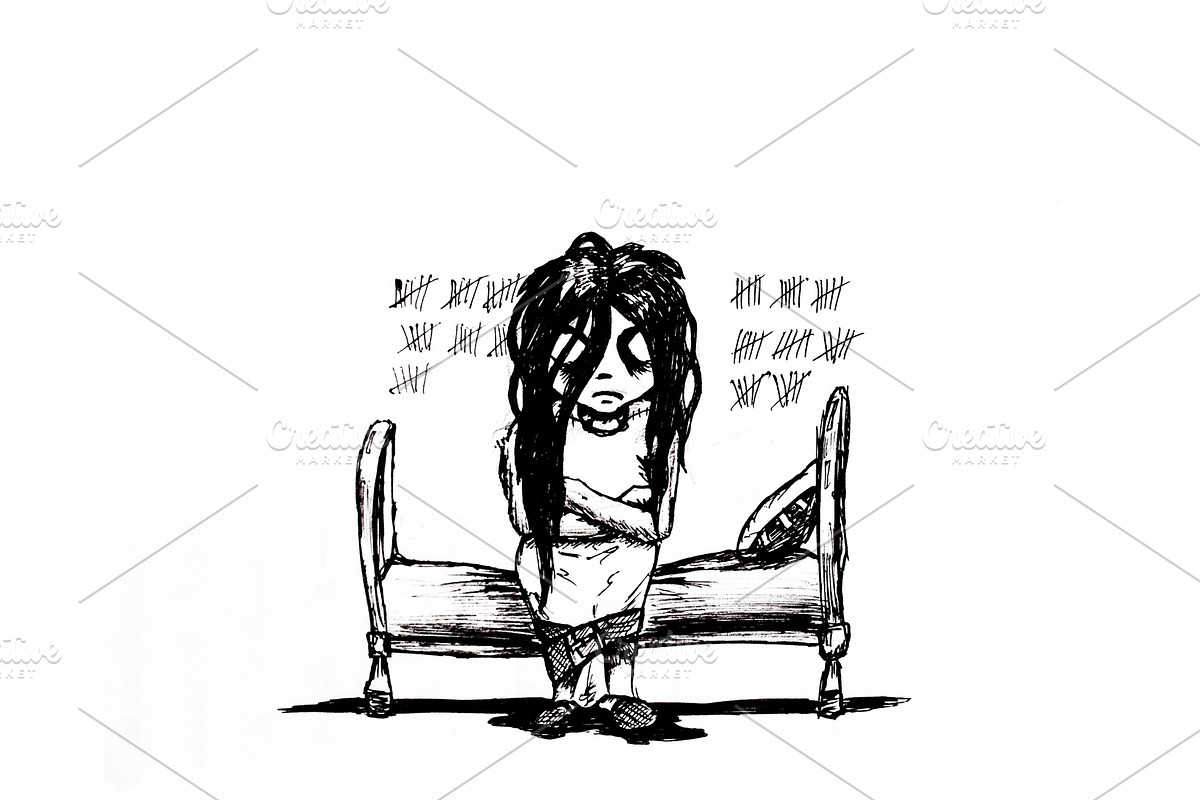 Dissatisfied girl sits on the bed in Illustrations - product preview 8