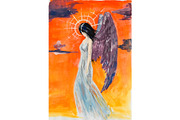 Angel girl with brown wings, in a