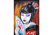 Figure of a Japanese geisha with a