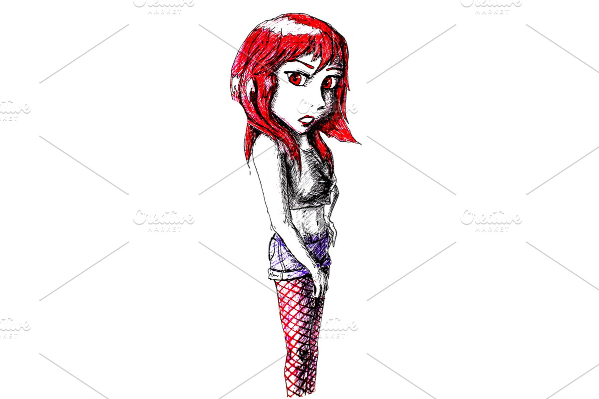 Painted redhead girl builds herself in Illustrations - product preview 8
