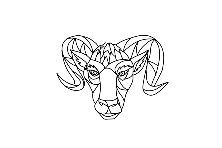 Bighorn Sheep Ram Mosaic Black and W