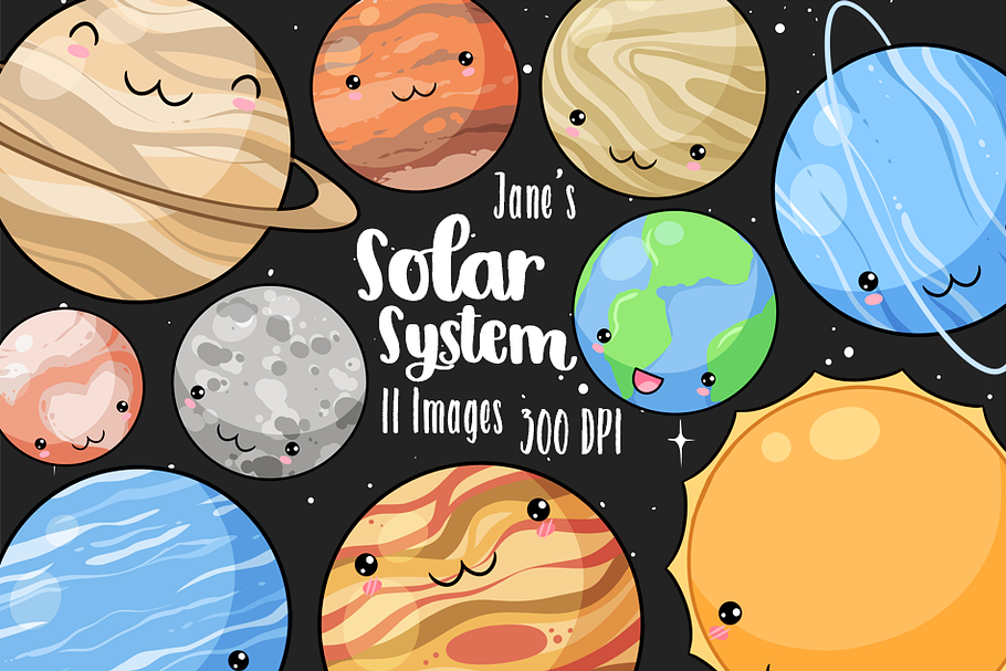 Kawaii Planets Clipart in Illustrations - product preview 8